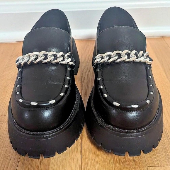 ASOS Black Loafers with Silver Chain Detail - Picture 4 of 8